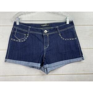 Vtg Y2K South Pole Jean Shorts Womens Jr 11 Dark Wash Studded Logo Dark Cuffed